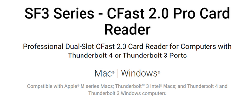 Sonnet SF3 CFast 2.0 Pro Card Reader – Dual-Slot Thunderbolt 3 Sonnet SF3 CFast 2.0 Pro Card Reader – Dual-Slot Thunderbolt 3
